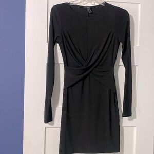 Black stretch mini dress with with twist front